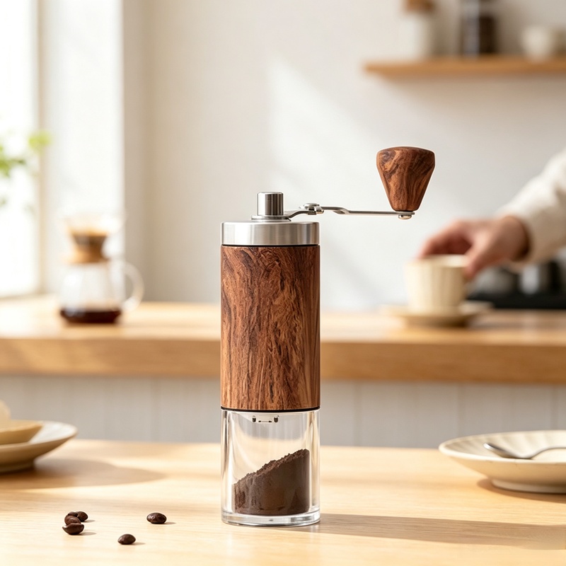 Burr Hand Grinder - Macinacaffè Manuale Portatile con Effetto Legno,